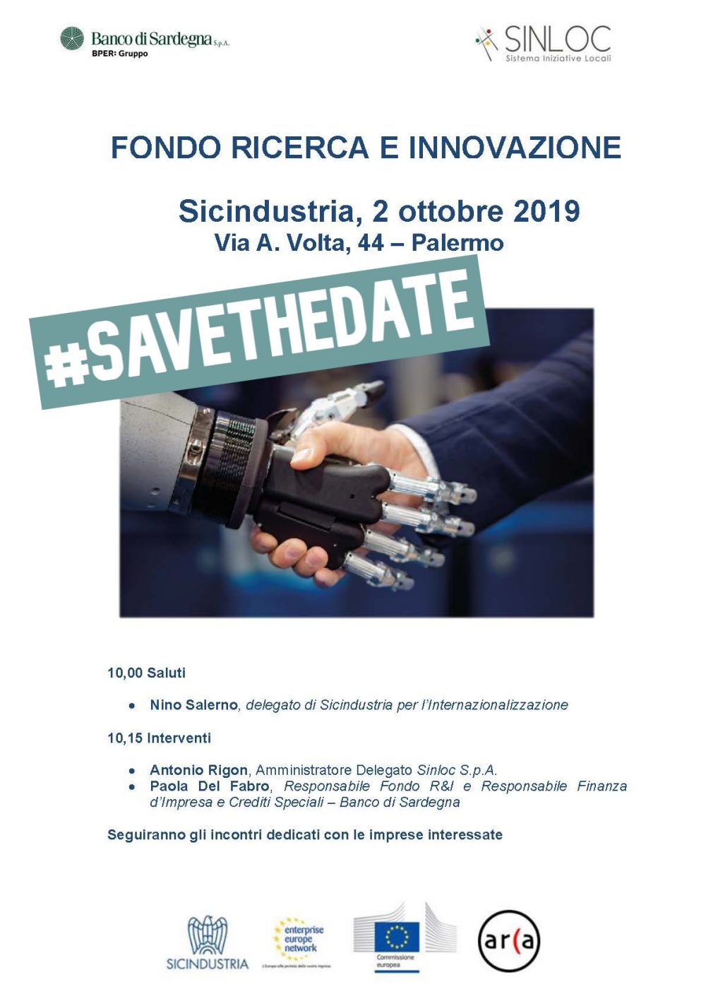 SINLOC E BANCO DI SARDEGNA PRESENTANO A PALERMO IL FONDO RICERCA & INNOVAZIONE