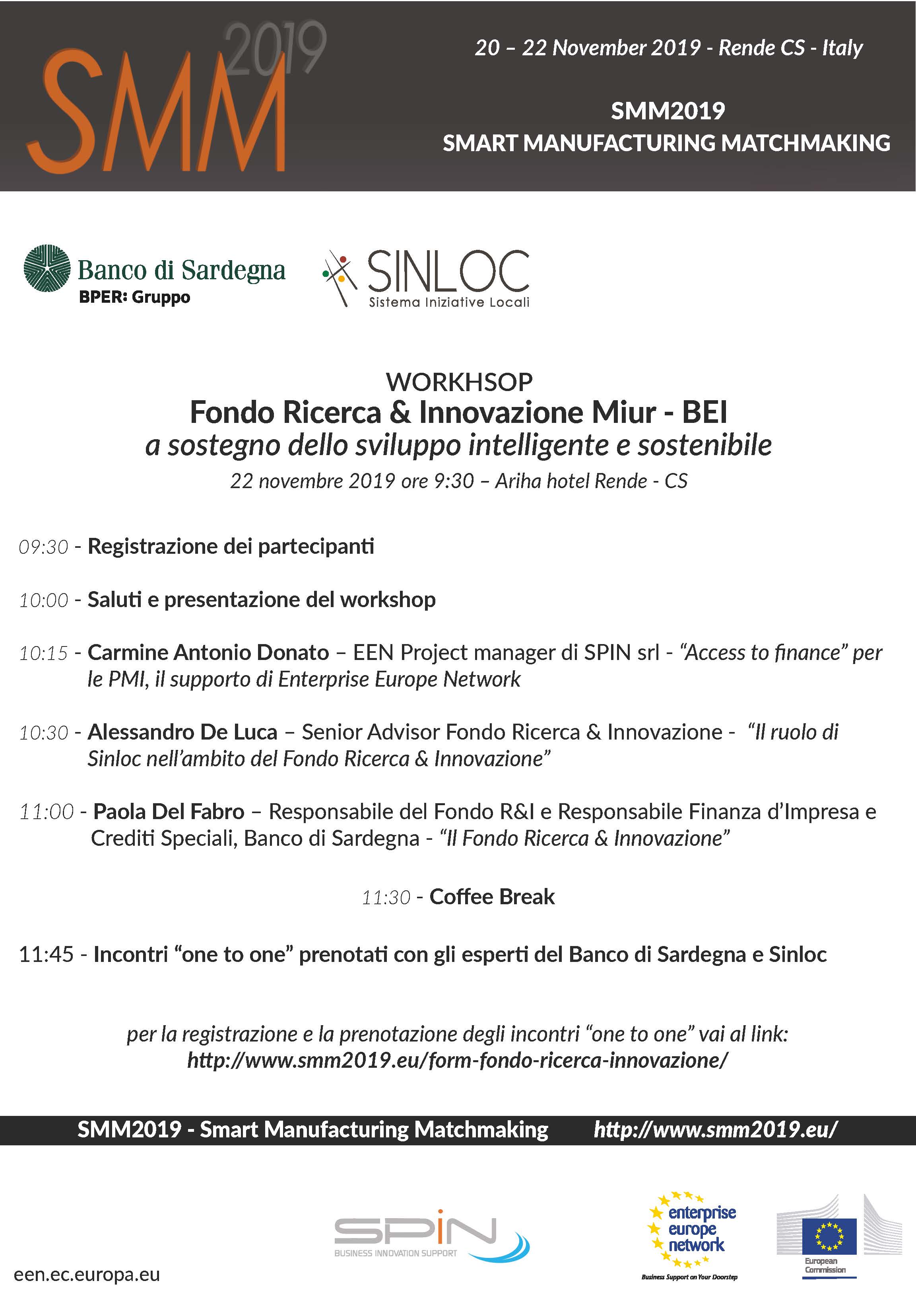 WORKSHOP PRESENTAZIONE FONDO RICERCA & INNOVAZIONE – RENDE (CS)