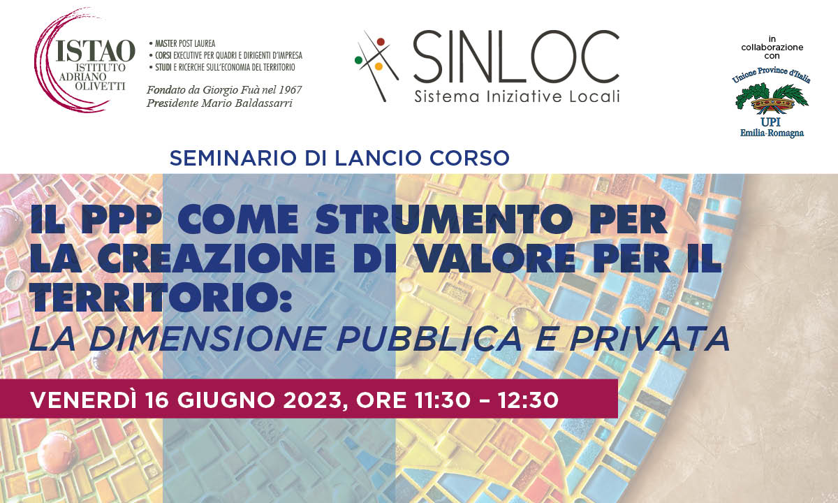 WEBINAR ISTAO-SINLOC: PARTENARIATO PUBBLICO PRIVATO, 16 GIUGNO 2023