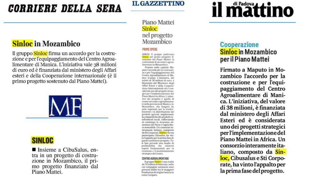 Sinloc e CibuSalus, parte del consorzio che lavorarà al piano di prefattibilità di un centro agroalimentare in Mozambico